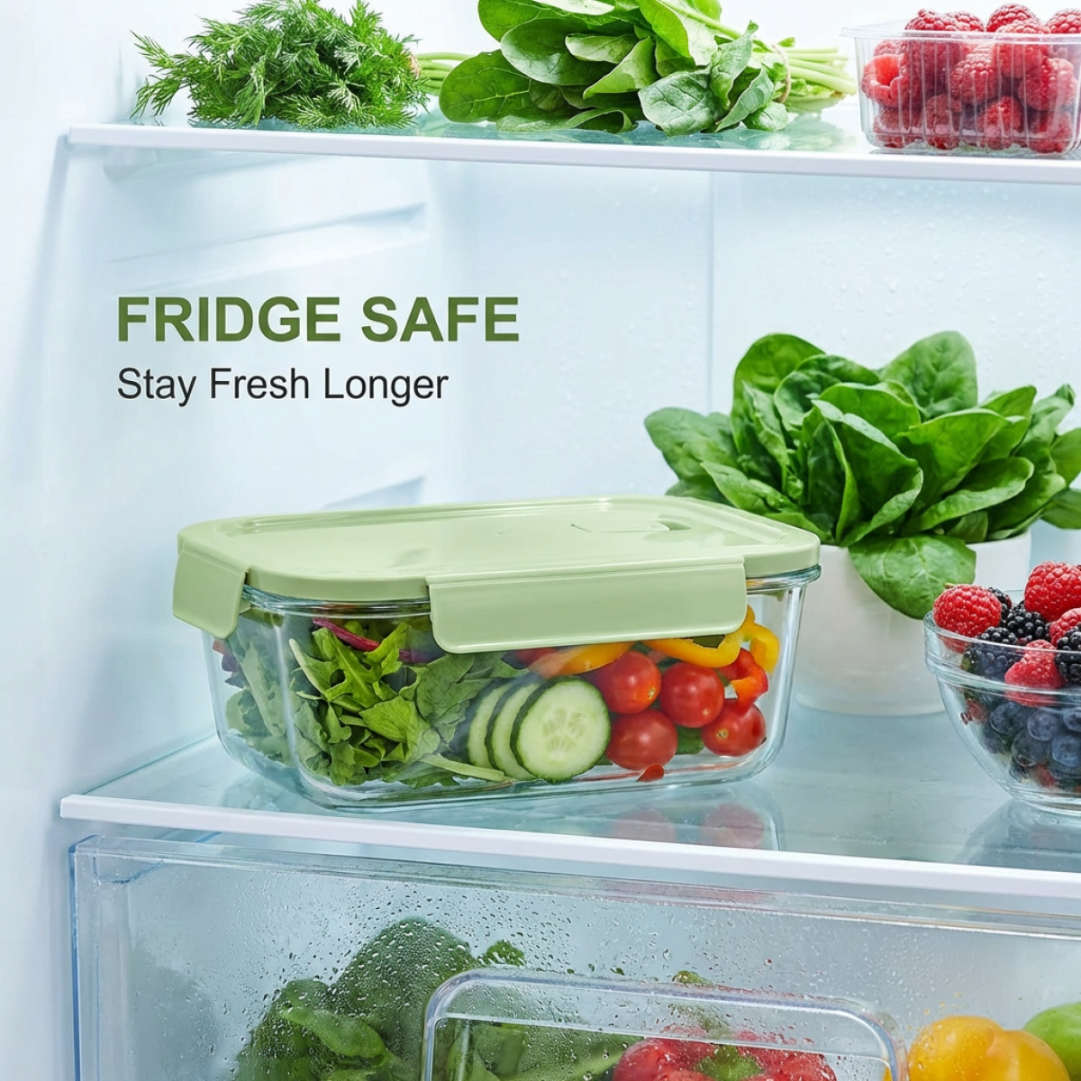 Glass Meal Prep Container - BPA-Free Green Glass Lunch Box, Microwave