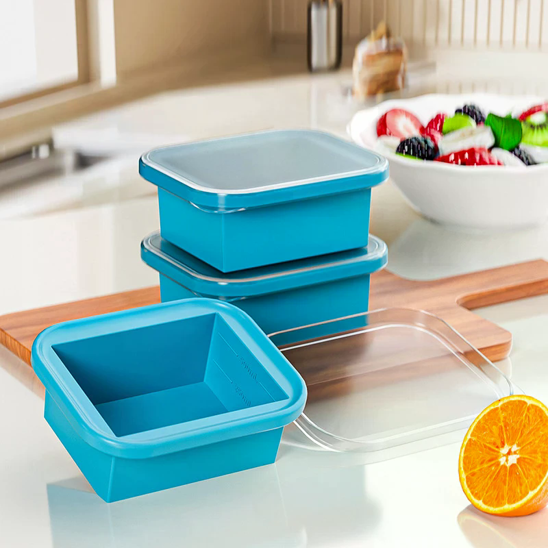 Food Storage Stackable Containers - Silicone Freezing Tray With Plastic Lid