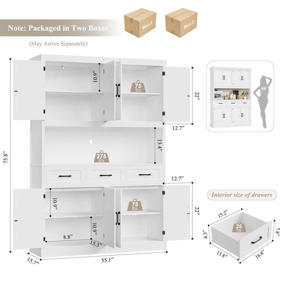Food Storage Drawers - 76 Tall Kitchen Pantry Storage Cabinet,