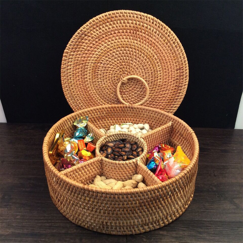Food Storage Lidl - 1Pcs Round Handmade Rattan Fruit Basket