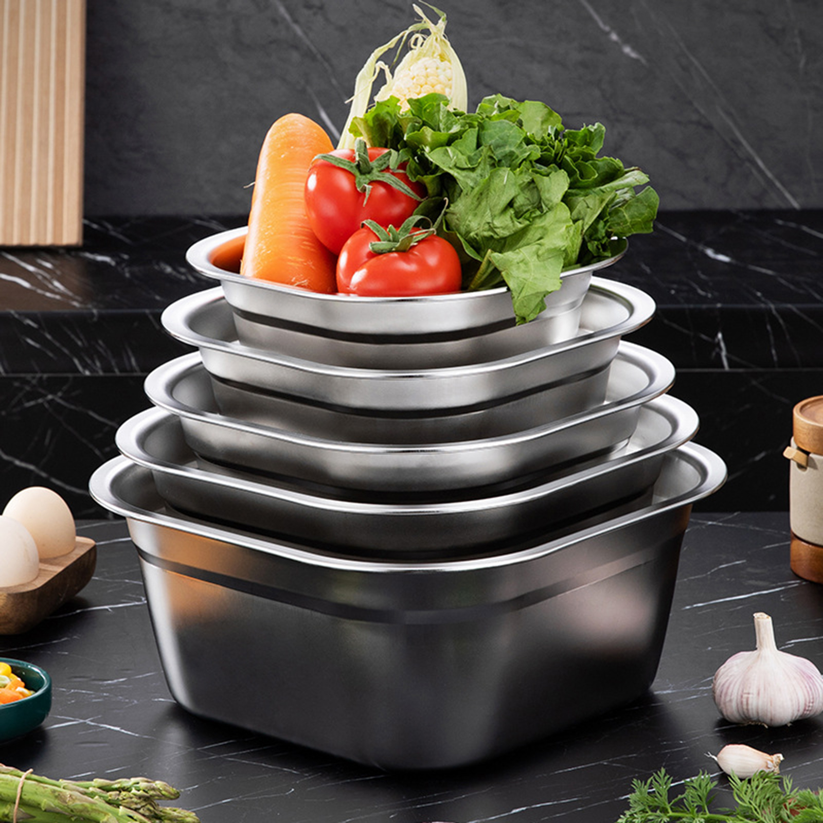 Food Storage Heat - Stainless Steel Square Basin Versatile Mixing
