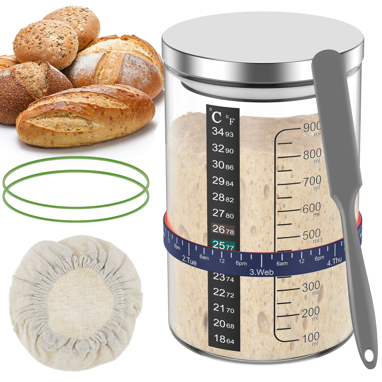 Food Storage Tank - Sourdough Starter Jar Kit 900ml Dough