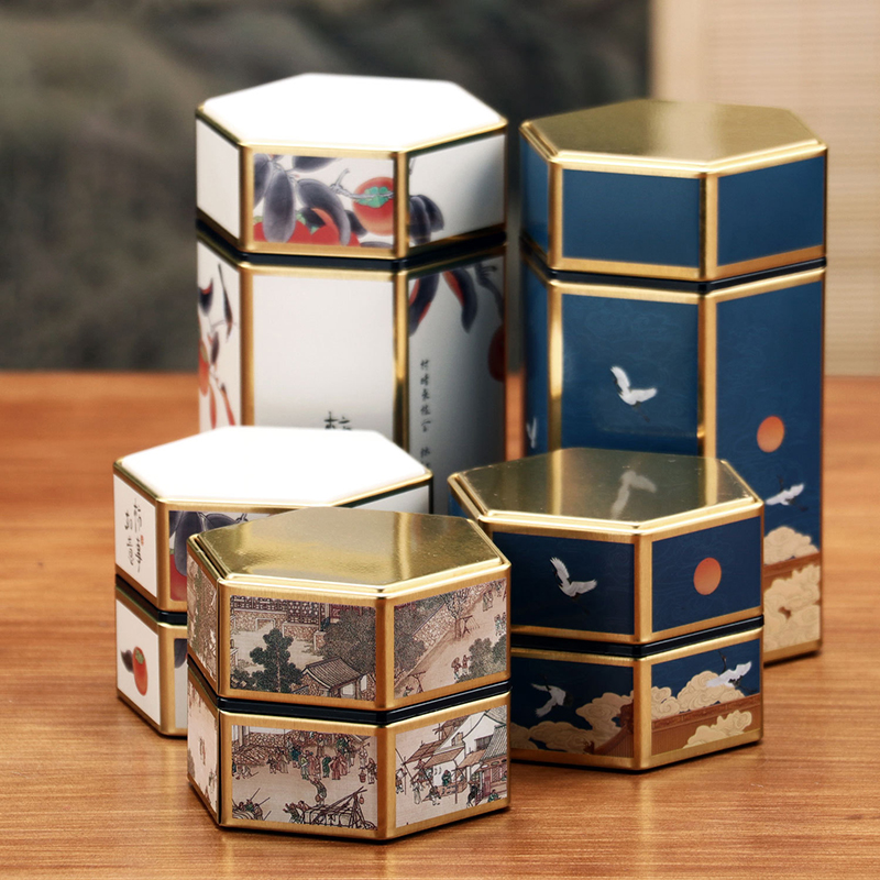 Food Storage Tank - Creative Hexagonal Teapot Tin Can Chinese