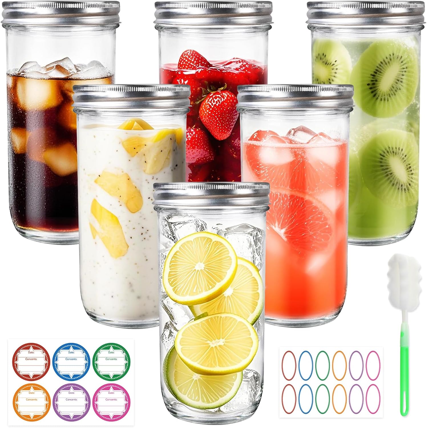 Food Storage Glass Jar - Jars Wide Mouth 6 Pack, 24oz