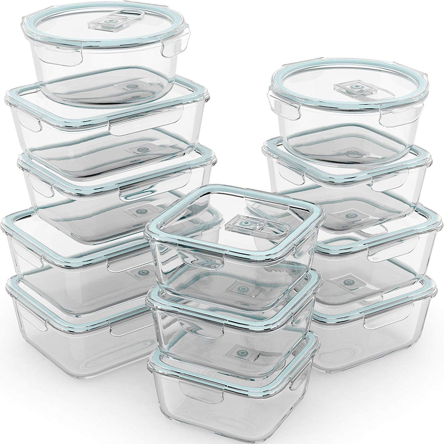 Glass Meal Prep Container - 24 Pc Airtight Glass Food Storage