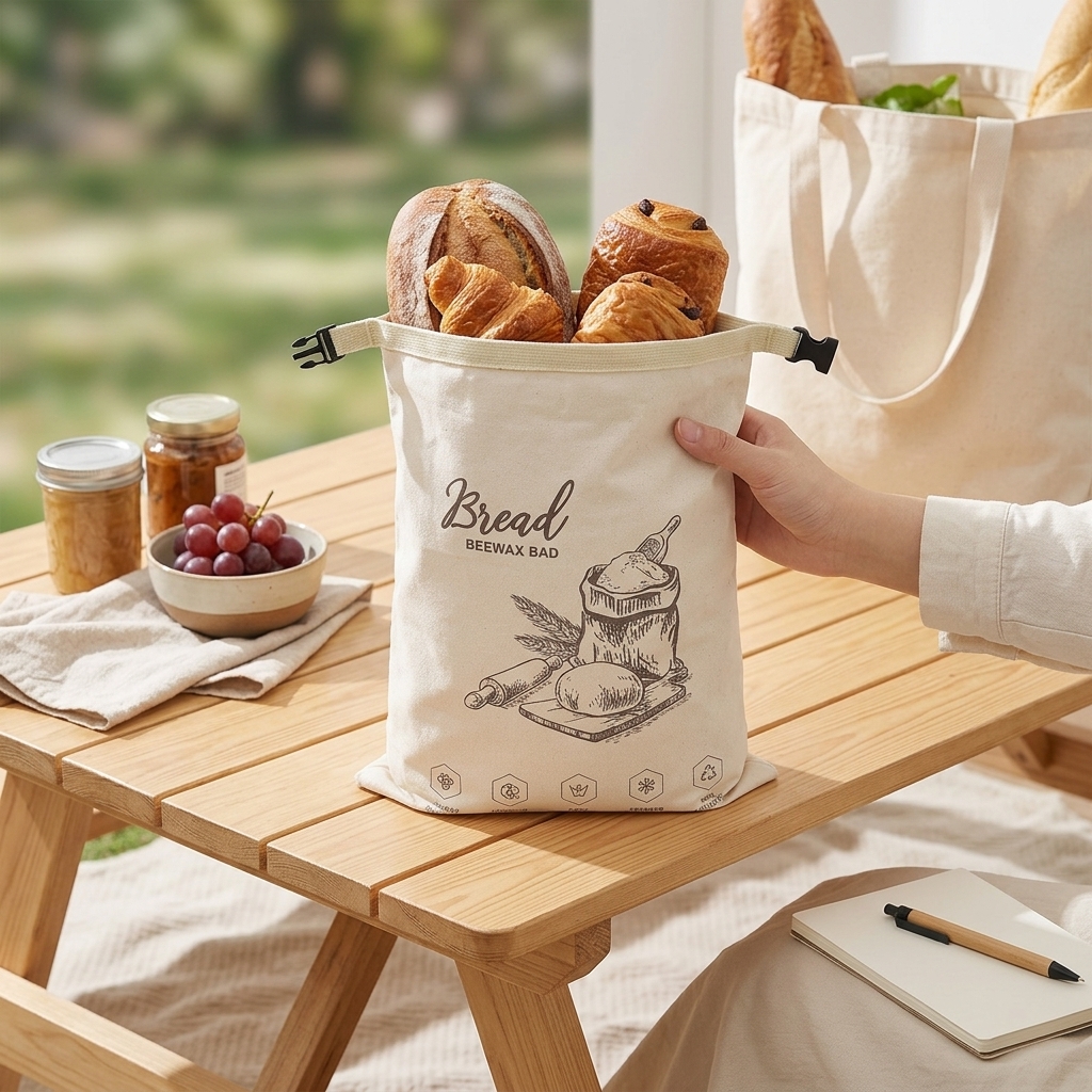 Food Storage No Plastic - Reusable Beeswax Bread Bag with Zipper