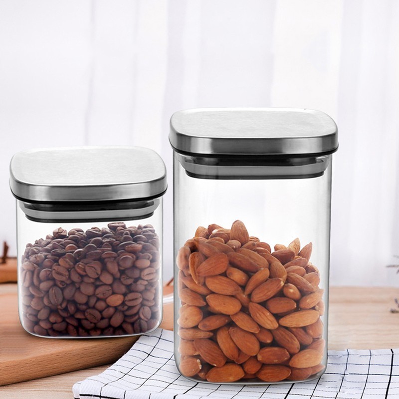 Food Storage Lidl - Square Glass Jars With Stainless Steel