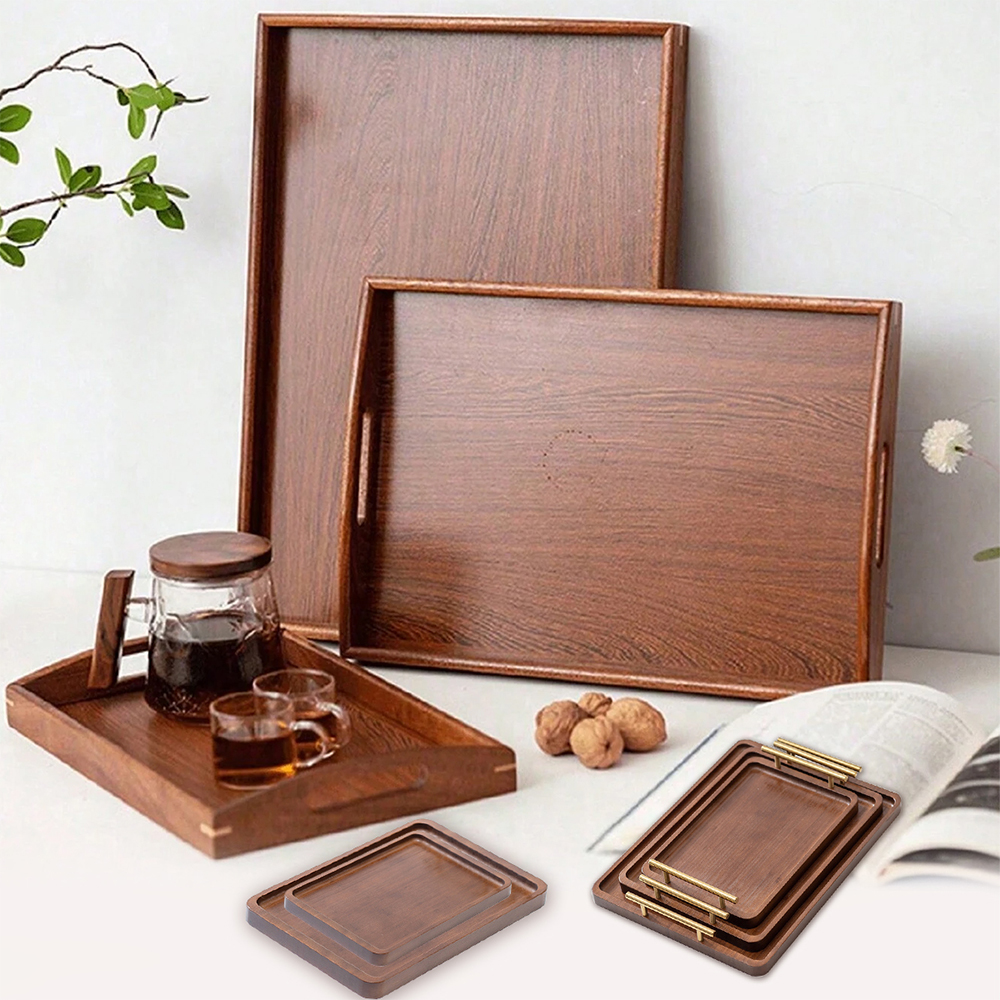 Food Storage Table - Wooden Serving Tray with Handles Bamboo