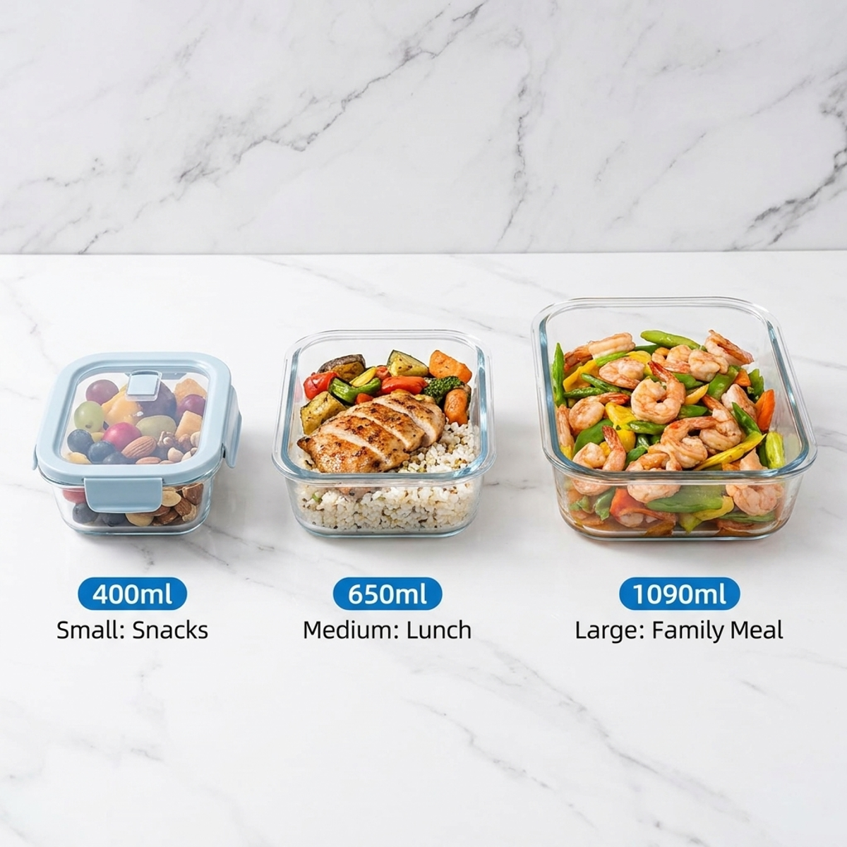 Shallow Blue Glass Bento Box–H – Glass Meal Prep Container Bewertung und Preis