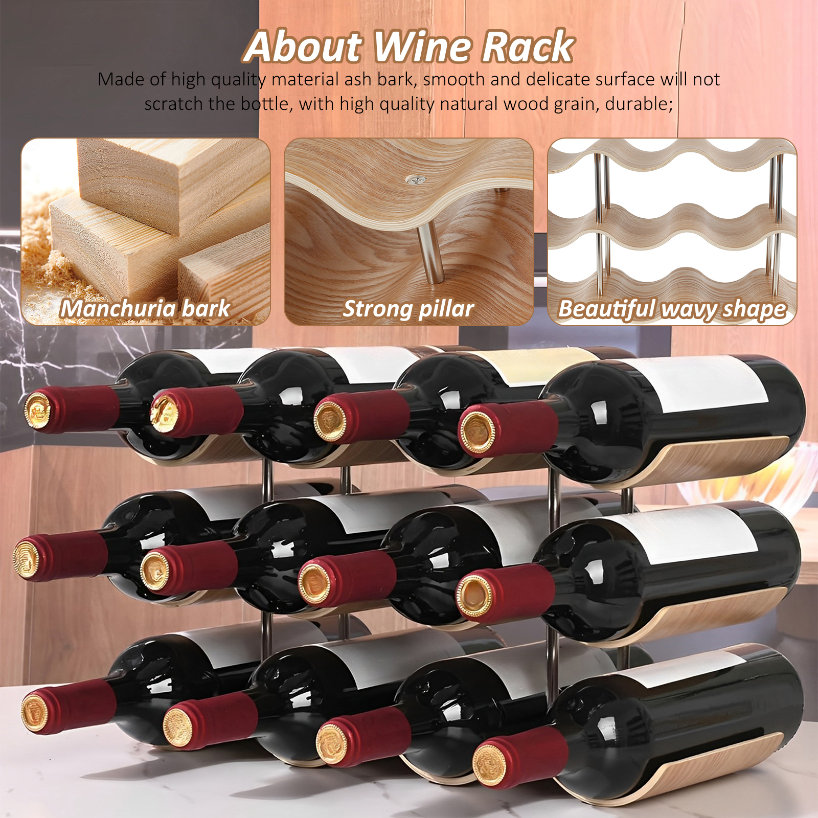 2/3-Tier Wooden Wine Rack Wavy – Food Storage Tank Bewertung und Preis