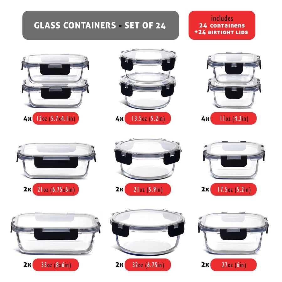 48pc Glass Storage Containers  – Glass Meal Prep Container Bewertung und Preis