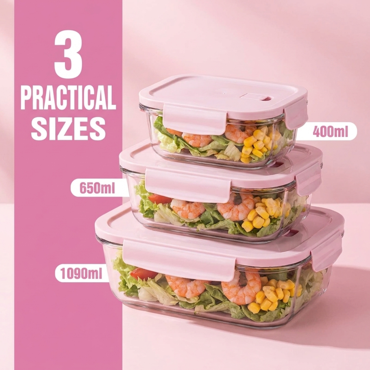 Hot Sale Pink Glass Bow–Secure – Glass Meal Prep Container Bewertung und Preis