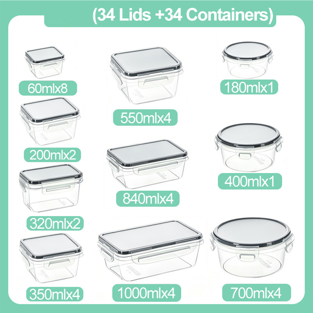 34PCS-Assorted Size Airtight F – Food Storage Stackable Containers Bewertung und Preis